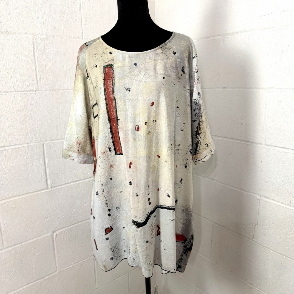 3 Potato Tunic Abstract Pockets Multicolor Flowy Artsy Art To Wear Lagenlook S/M